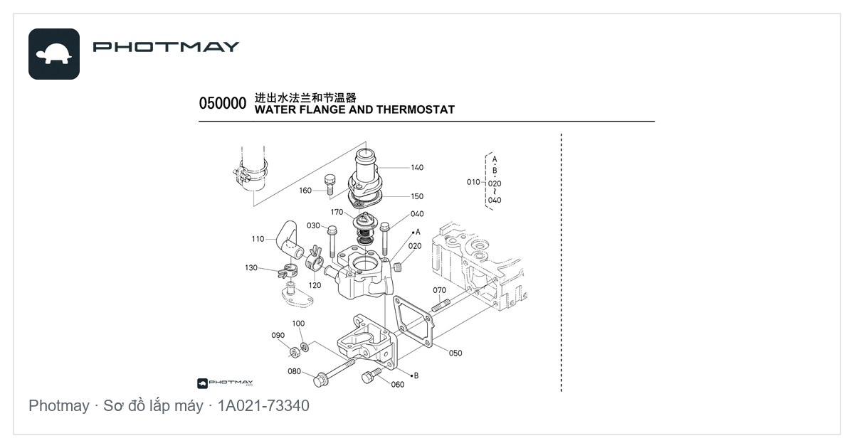 Sơ đồ — Ống dẫn nước làm mát máy Kubota L2808 L3408 Kubota D1703